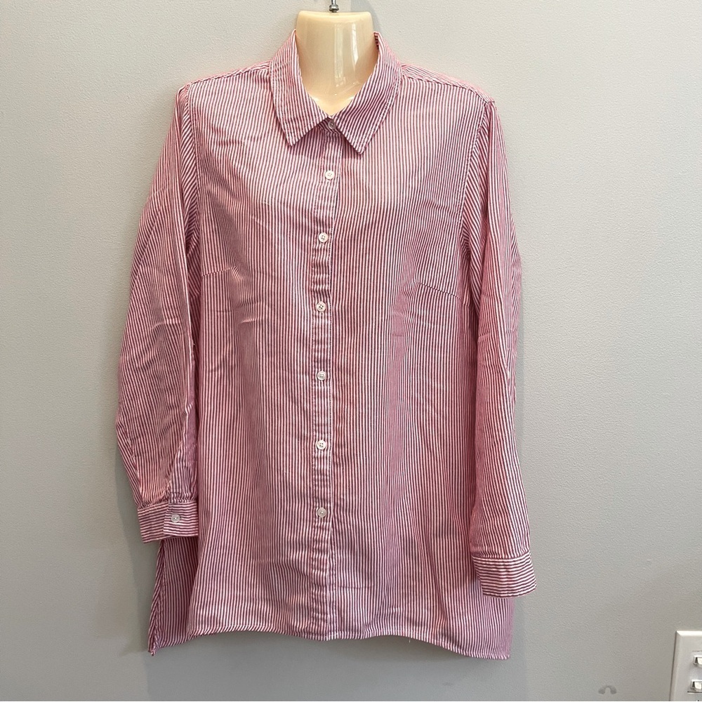 Zac & Rachel Button down shirts Red White Striped Cotton Women’s XL roll Tab